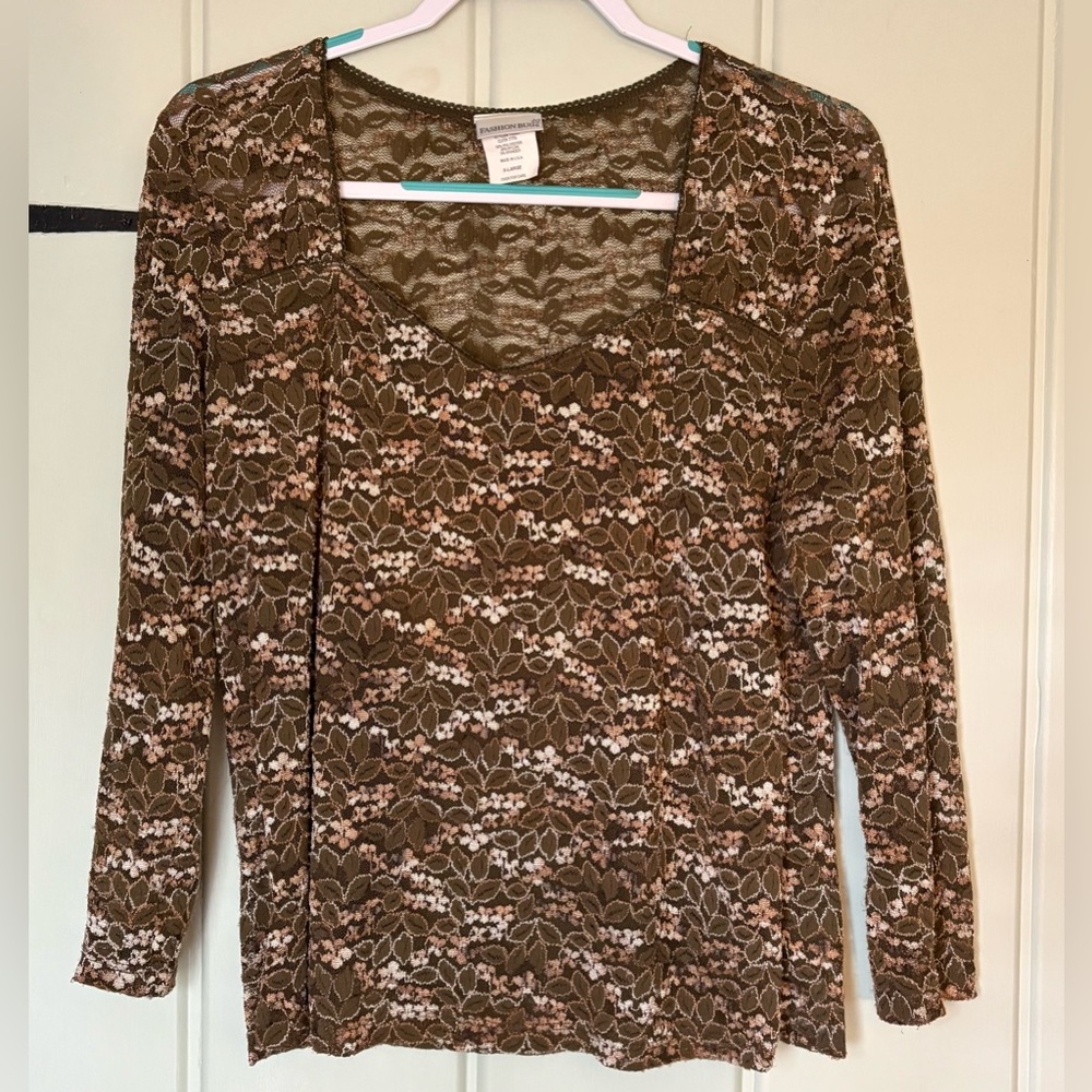 Floral Lace Women’s Top - Brown size XL